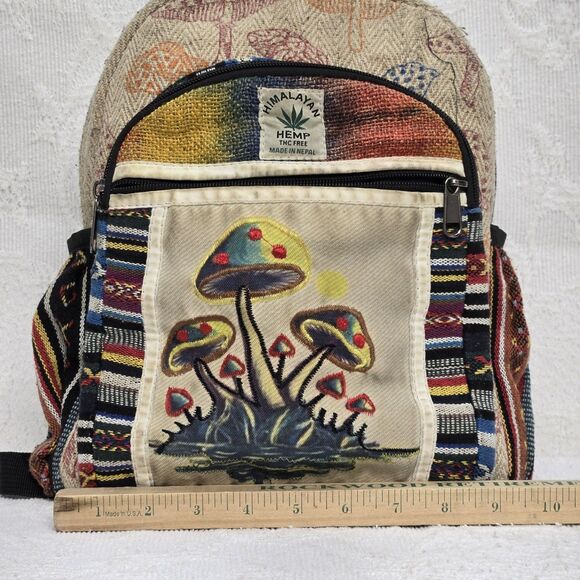 Himalayan Hemp Rainbow Mushroom Mini Backpack Canvas Embroidered Psychedelic - Picture 12 of 12